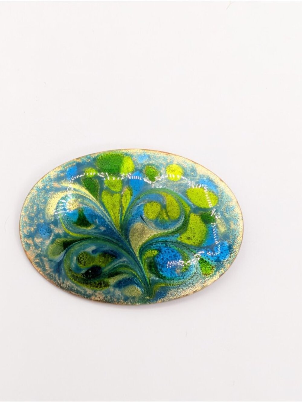 Vtg Inga Carlson Brooch Enamel Oval Copper  1.4" Swirl Abstract Mod Retro